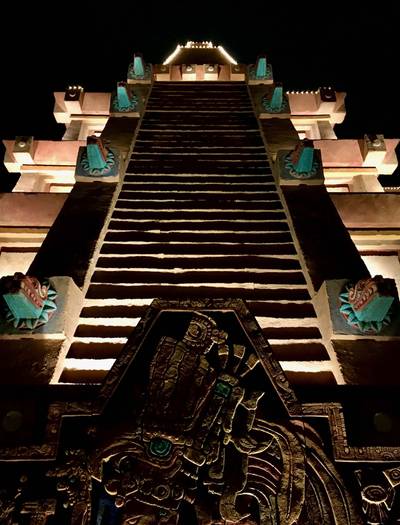 View of the steps leading to the top of the Mexican pyramid in the Epcot World Showcase.