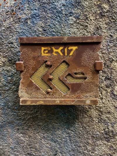 Exit sign outside of the Rise of the Resistance base on Batuu.